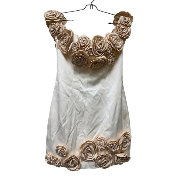NEW Atoir REVOLVE Rosalie Gold Cream Mini Dress Sze 4 Rosette Off Shoulder Ivory - Picture 2 of 16